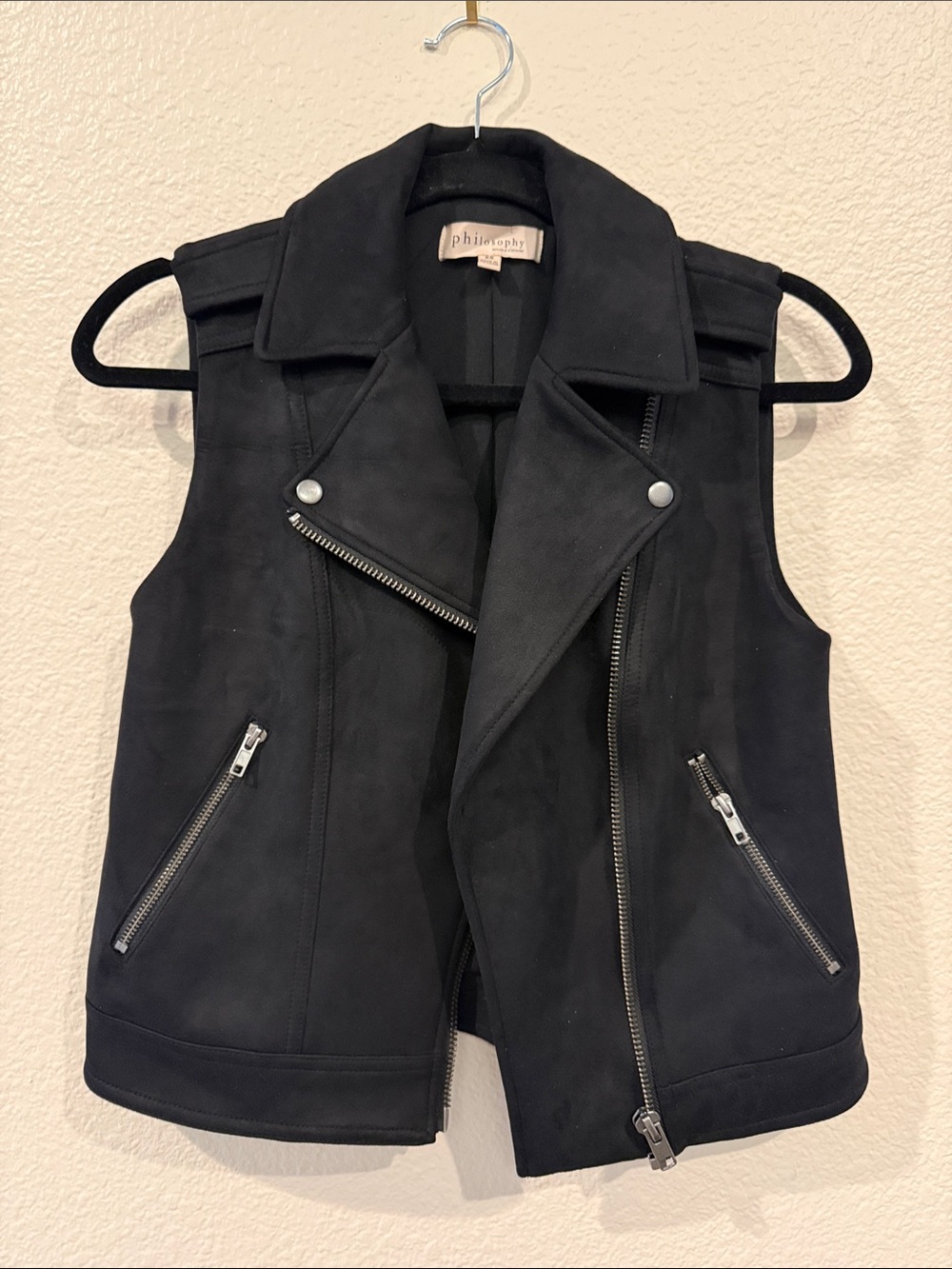 Philosophy Black Sleeveless Moto Vest with Silver Hardware